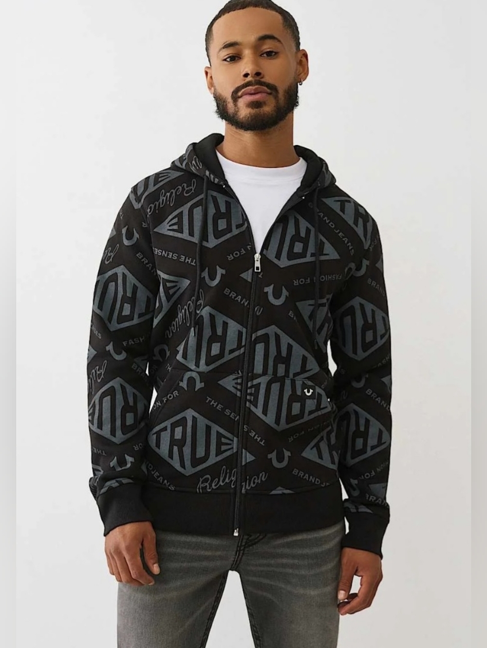 NWT True Religion Diamond Aop Zip Hoodie. Size XL